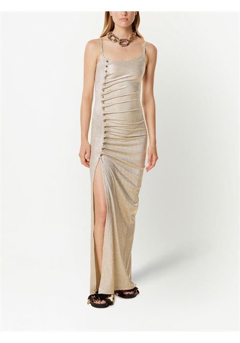 Gold-tone button-embellished ruched maxi dress - women RABANNE | 23PJRO522VI0261M042