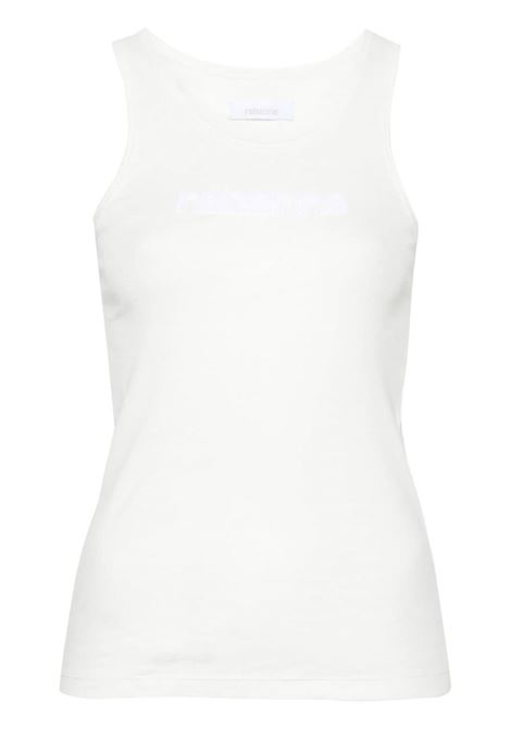 White logo-patch ribbed tank top - women