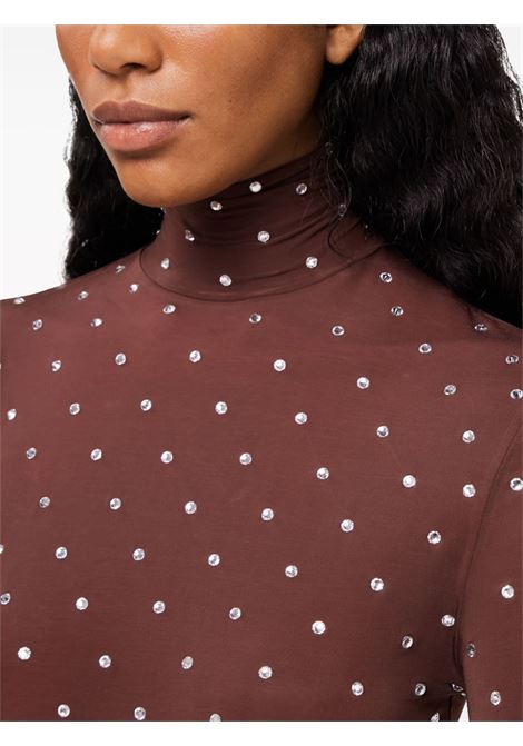 Brown crystal-embellished high-neck top ? women  RABANNE | 24PJTO618CU0014P249
