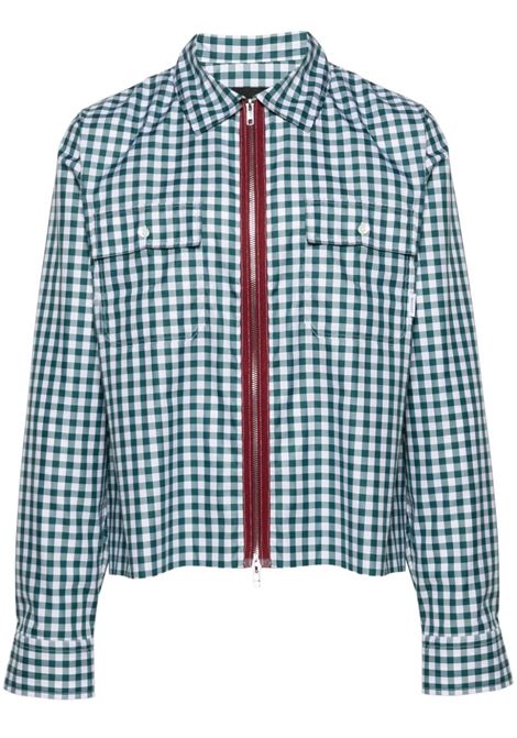 Blue, white and red checked zip-up shirt - men