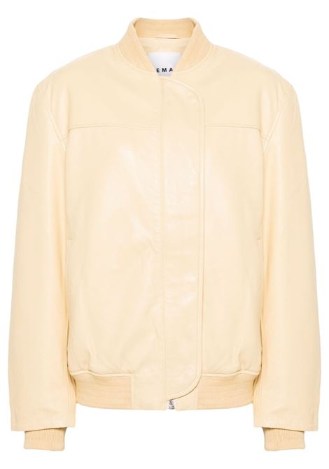 Yellow baseball-collar leather bomber jacket - women REMAIN | 5010482401130922
