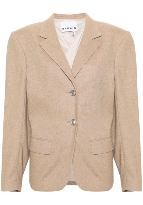 Beige pleat-detailed textured blazer - women