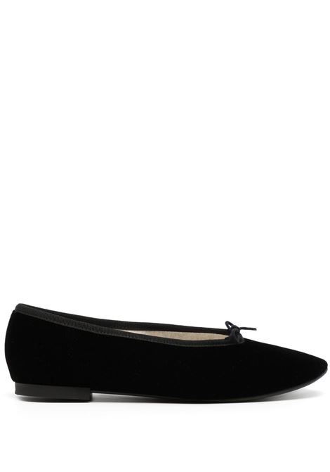 Black velvet-effect ballerina shoes - women