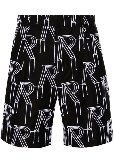 Black Initial-embroidered tailored shorts - men