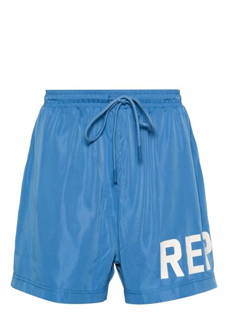 Blue logo-print swim shorts - men