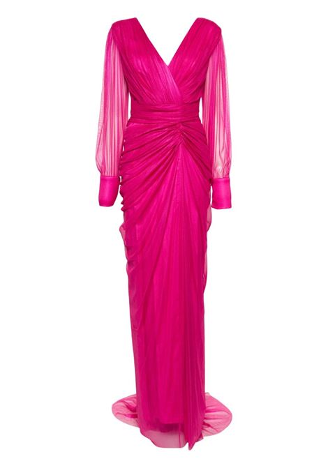 Fuchsia pink asymmetric ruched gown Rhea Costa - women RHEA COSTA | 23236DFCS