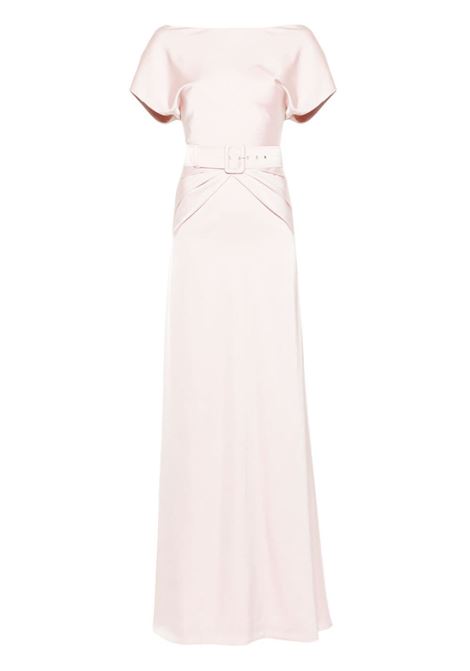 Pink belted sleeveless satin maxi dress - women RHEA COSTA | Dresses | 23265DLGPNK