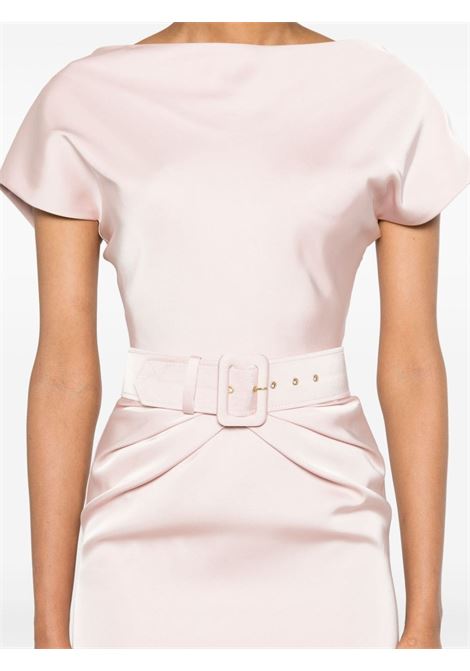 Pink belted sleeveless satin maxi dress - women RHEA COSTA | 23265DLGPNK