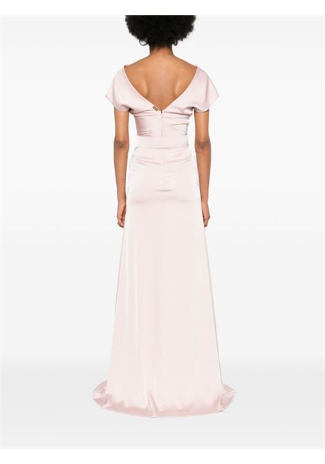 Pink belted sleeveless satin maxi dress - women RHEA COSTA | 23265DLGPNK