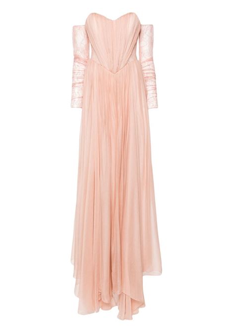 Blush pink Nola off-shoulder pleated maxi dress Rhea Costa - women