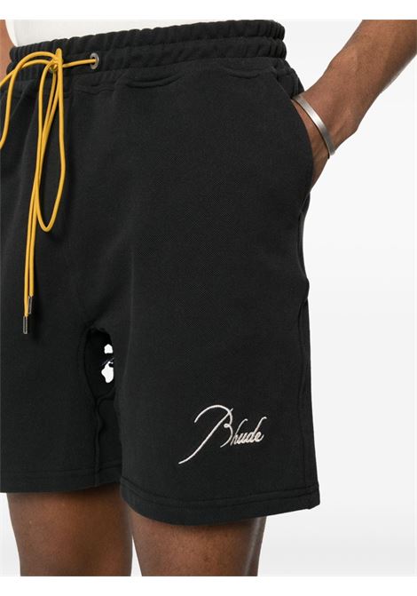 Bermuda piqué con ricamo logo in nero - uomo RHUDE | RHPS24SH143200372