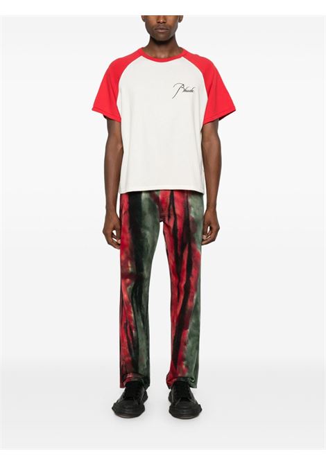 T-shirt a blocchi di colore con logo ricamato in bianco e rosso di Rhude - uomo RHUDE | RHSS24TT140122822282