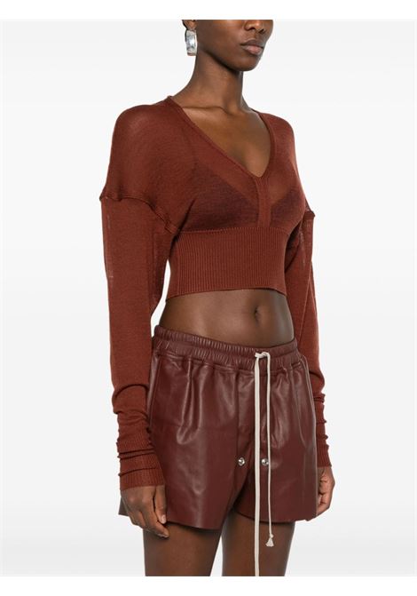 Brown fine-knit cropped jumper - women RICK OWENS | RO01D2686KM73