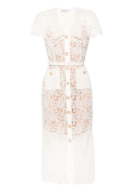 Cream floral-embroidered lace midi dress - women
