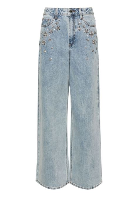 Blue crystal-embellished wide-leg jeans - women