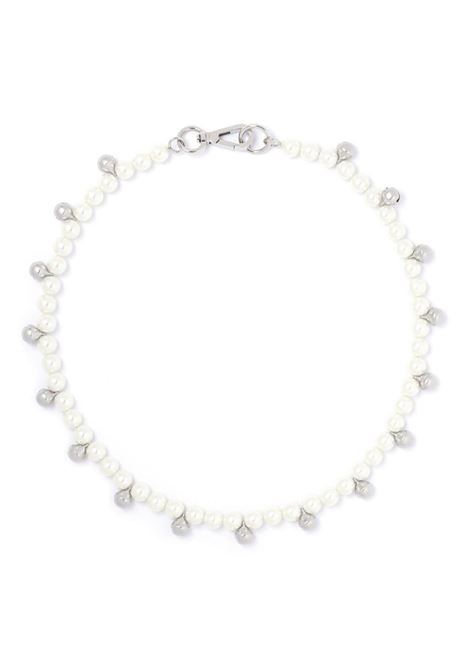 Silver faux-pearl beaded necklace - women