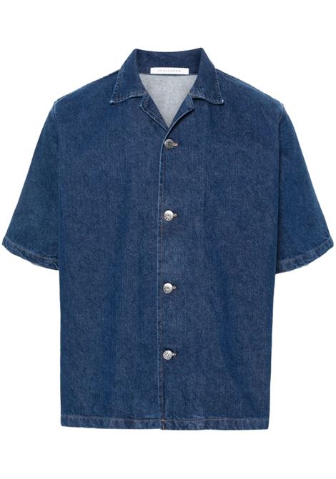 Blue denim short-sleeved shirt - men