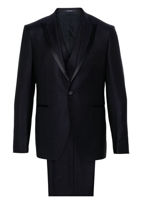 Blue three-piece single-breasted suit - men