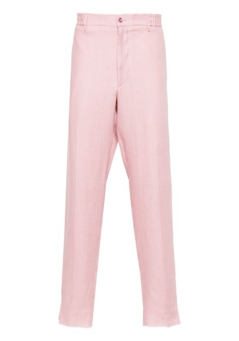 Pink pressed-crease linen tapered trousers Tagliatore - men