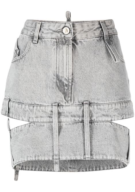 Grey cut-out denim mini skirt - women