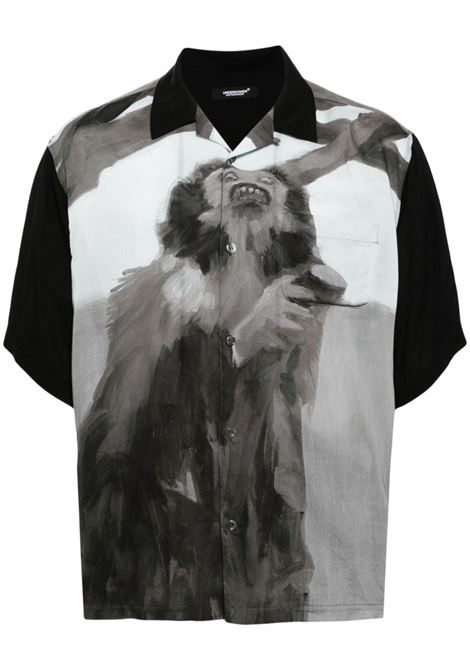 Black short-sleeved illustration-print shirt - men UNDERCOVER | Shirts | UC1D4403GRY