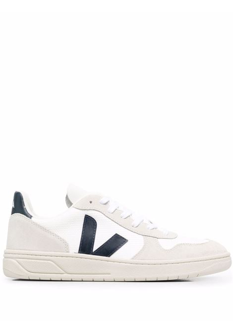 White and blue v-10 low-top sneakers - men