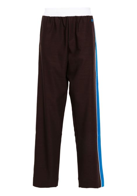 Pantaloni dritti con righe laterali in marrone e blu - uomo