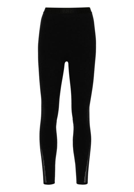 Black logo-waistband perforated leggings - men WOLFORD | 194407005