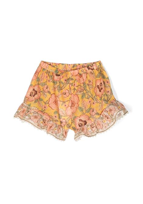 Yellow and multicolour Junie floral-print ruffle-trim shorts - kids
