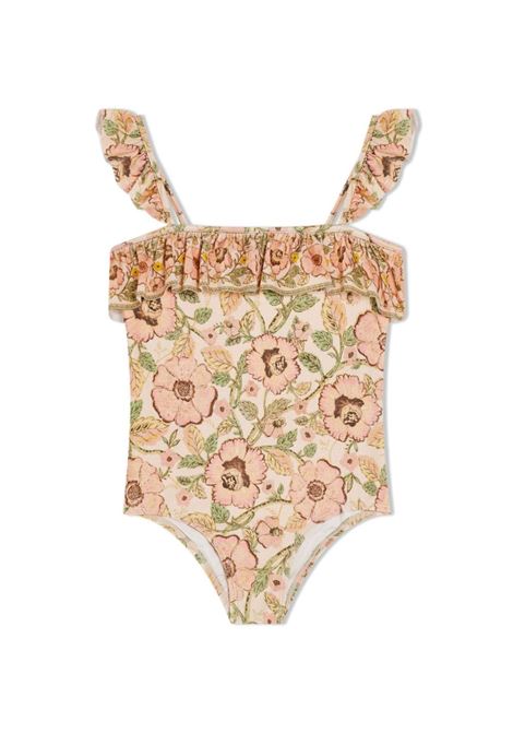Pink floral-print ruffle-detail swimsuit - kids ZIMMERMANN kids | 9012WRS243IVPIF