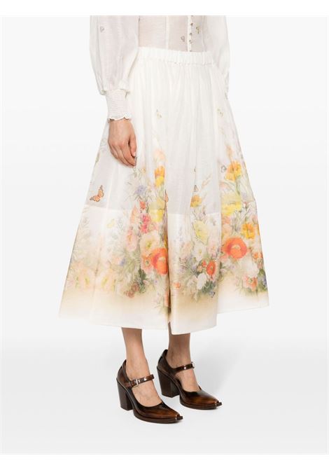 White and multicolour Tranquillity floral-print midi skirt ZIMMERMANN - women ZIMMERMANN | 1121SS243REDBLY