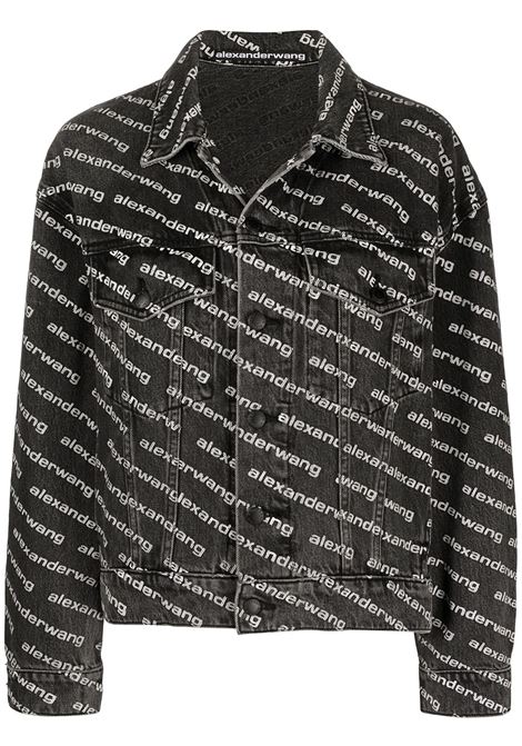 Grey and white all-over logo-print jacket - women