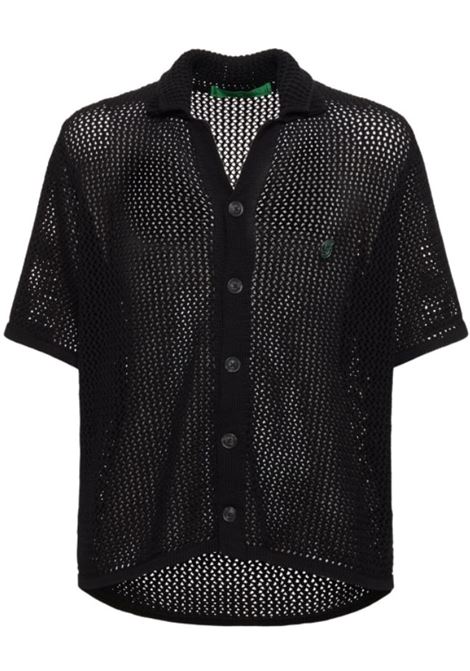 Camicia in maglia crochet con logo in nero Garment Workshop - uomo