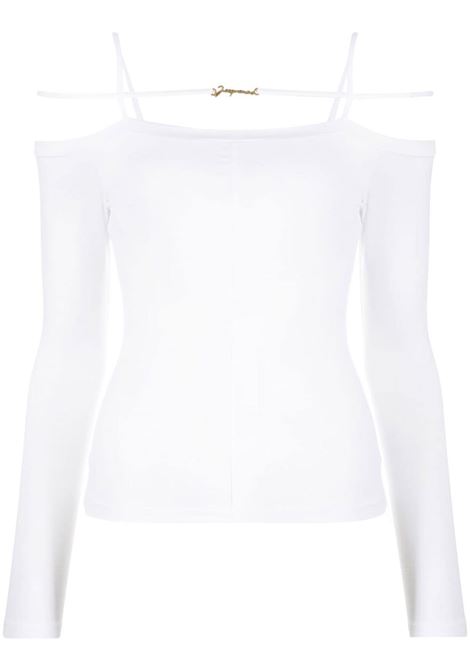 White Sierra long-sleeved off-shoulder top - women