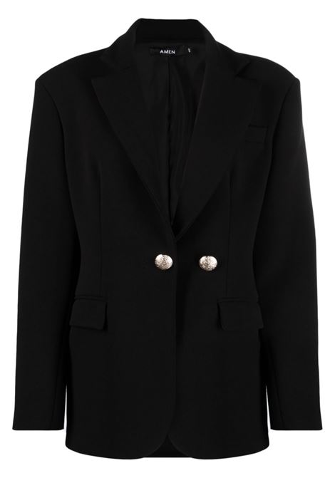 Black notched-lapels single-breasted blazer - women AMEN | AMW23103009