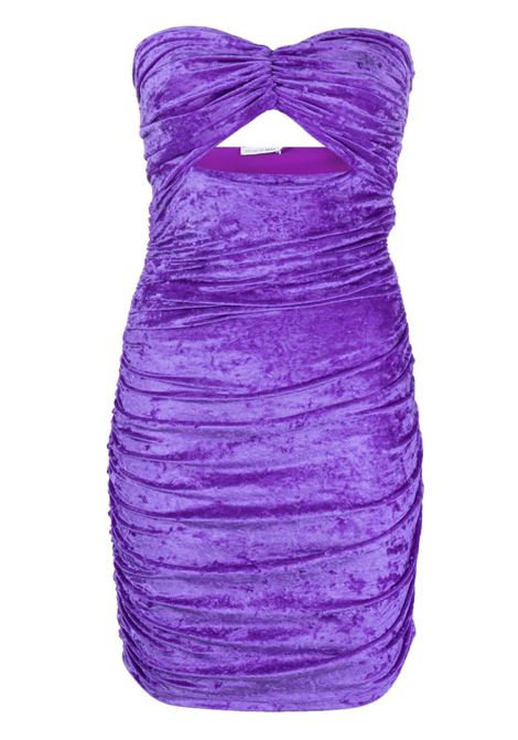 Purple ruched strapless velvet minidress - women