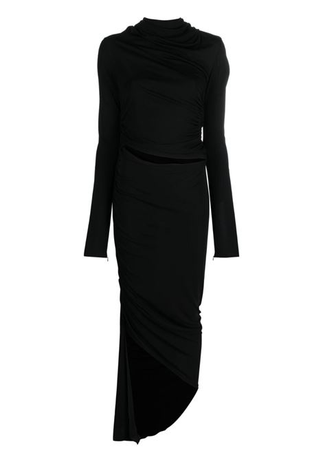 Abito midi asimmetrico drappeggiato in nero - donna ANDREADAMO | ADPF23DR013150473