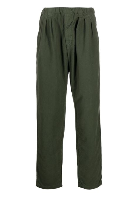 Green pleated straight-leg trousers - men