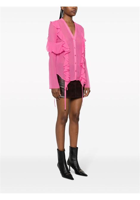 Pink ruffled semi-sheer  blouse - women BLUMARINE | A322C234AN0731