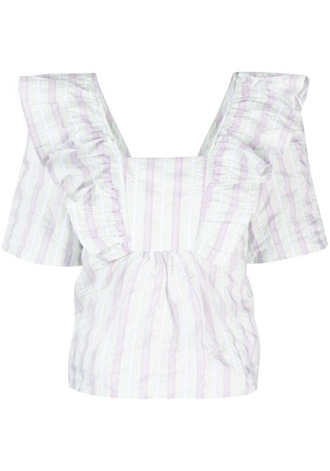 White ruffled striped top - women