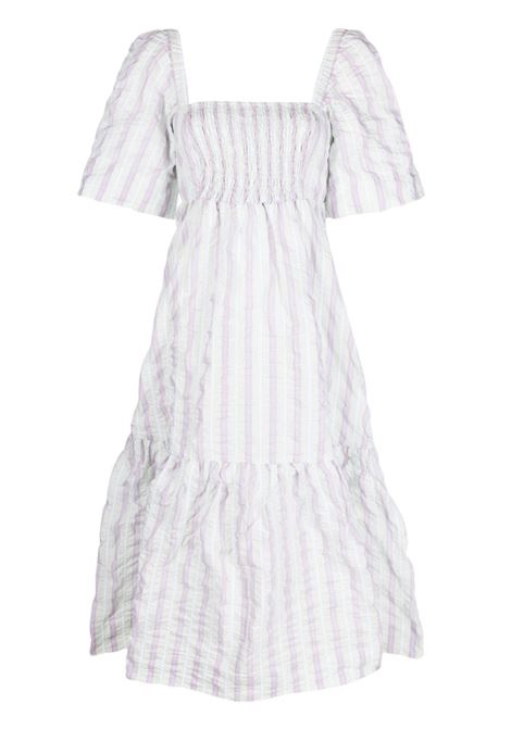 White striped seersucker midi dress - women