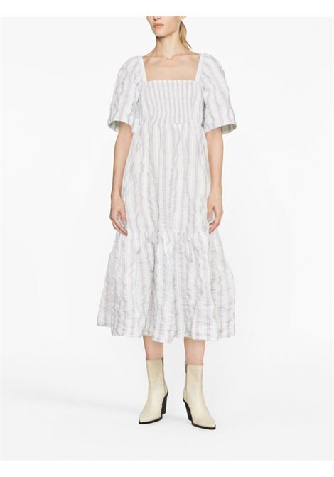 White striped seersucker midi dress - women GANNI | F8045494