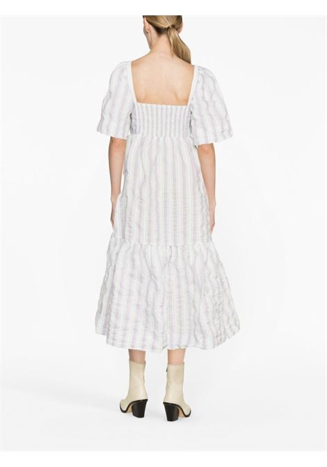 White striped seersucker midi dress - women GANNI | F8045494