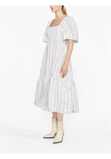 White striped seersucker midi dress - women GANNI | F8045494