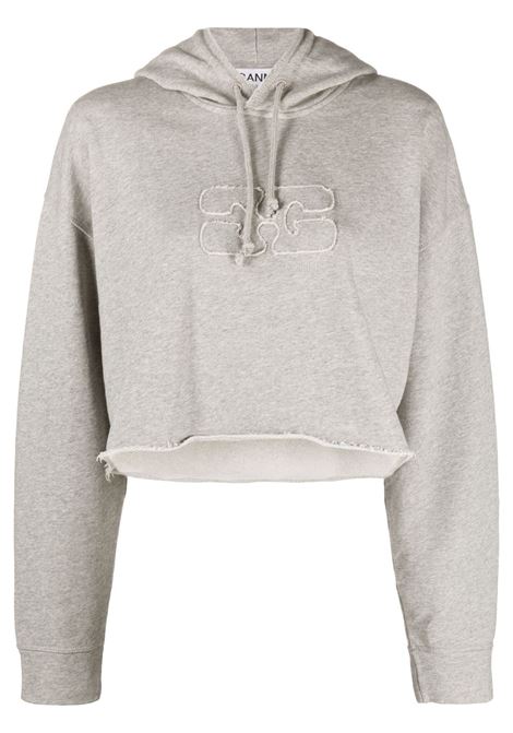 Felpa crop con cappuccio in grigio - donna GANNI | T3567921