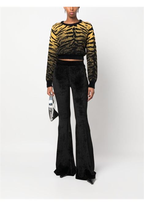 Black and yellow lurex-detail zebra-jacquard cropped jumper - women GCDS | FW23W38094904