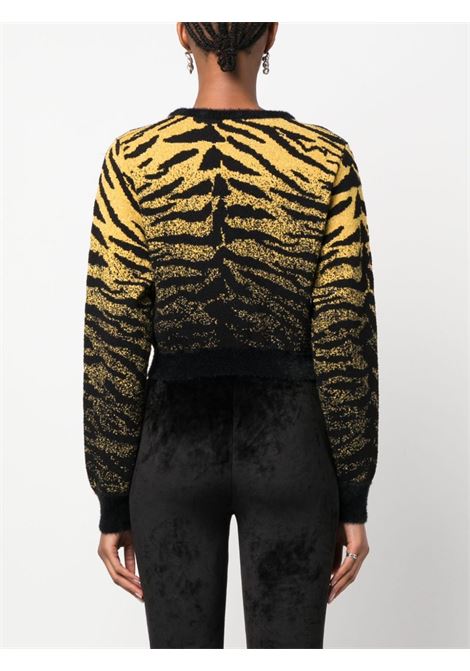 Black and yellow lurex-detail zebra-jacquard cropped jumper - women GCDS | FW23W38094904