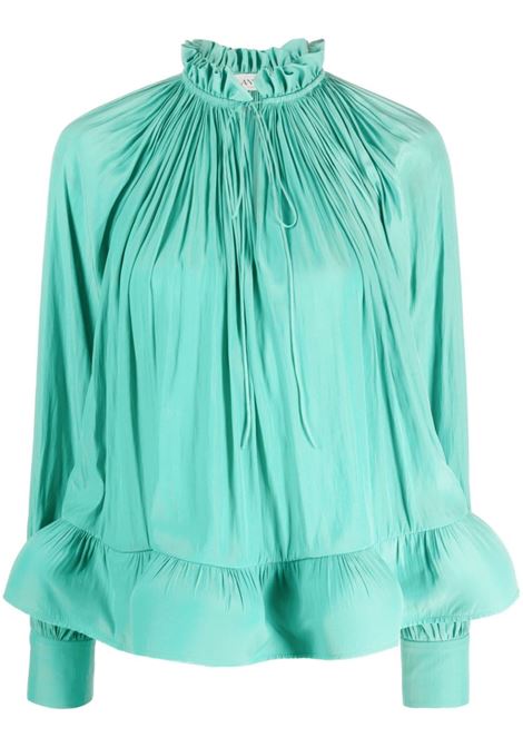 Emerald green ruffle-hem pleated blouse - women LANVIN | RWTO00154778461