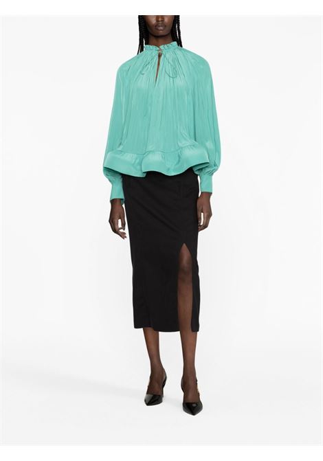 Emerald green ruffle-hem pleated blouse - women LANVIN | RWTO00154778461