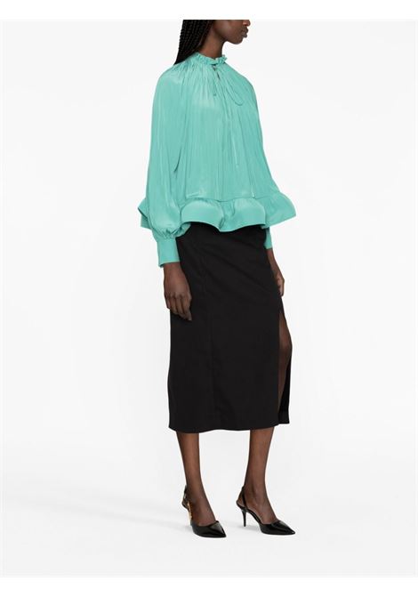 Emerald green ruffle-hem pleated blouse - women LANVIN | RWTO00154778461